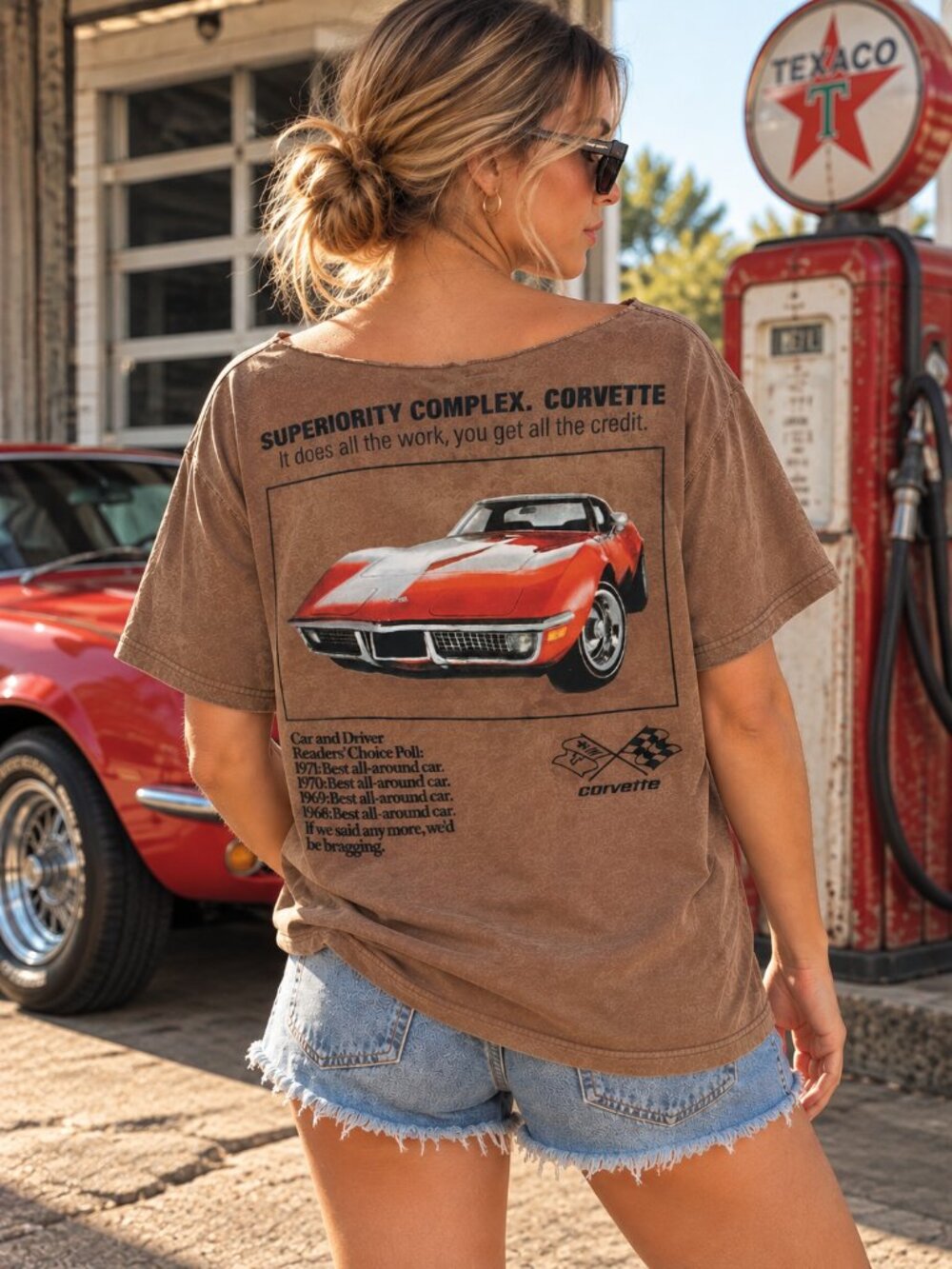 Corvette C3 Racing Graphic Tee Distressed Brown Y2K Moto Americana Streetwear